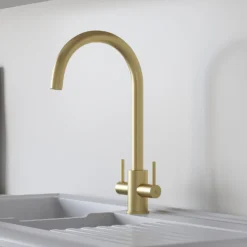 Leonie Twin Lever Tap - Brushed Brass -Hoover Kitchen Supply Shop 13929184 1524998571997181