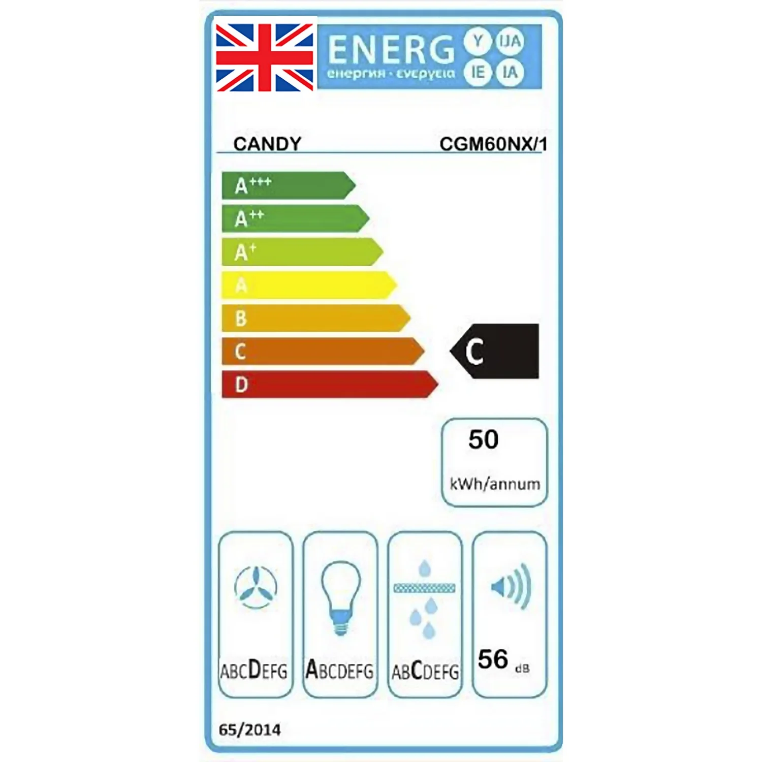 Candy CGM60NX/1 Chimney Cooker Hood - Stainless Steel 4 Candy CGM60NX/1 Chimney Cooker Hood - Stainless Steel - Image 2